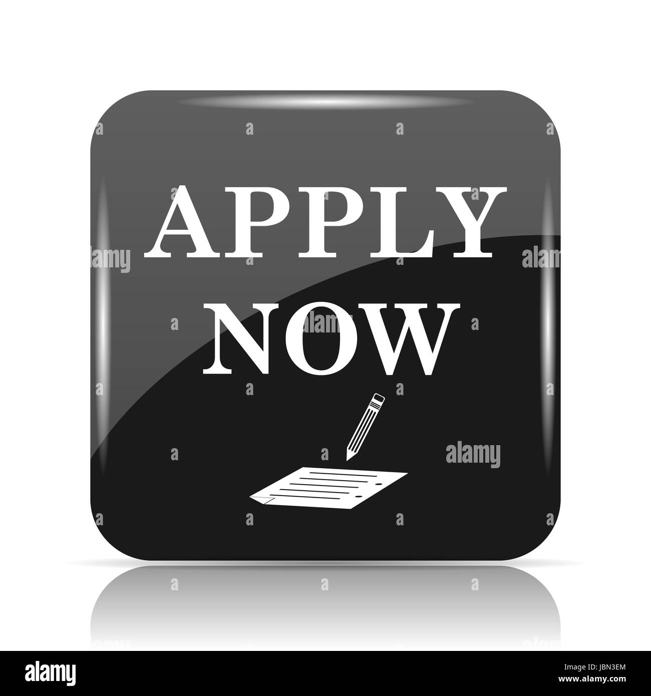 Applica ora icona. Pulsante Internet su sfondo bianco. Foto Stock