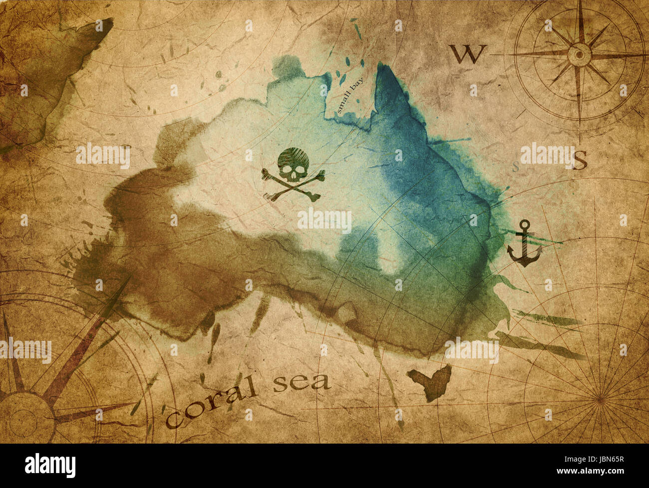 Vecchia pergamena pirate island map Foto Stock