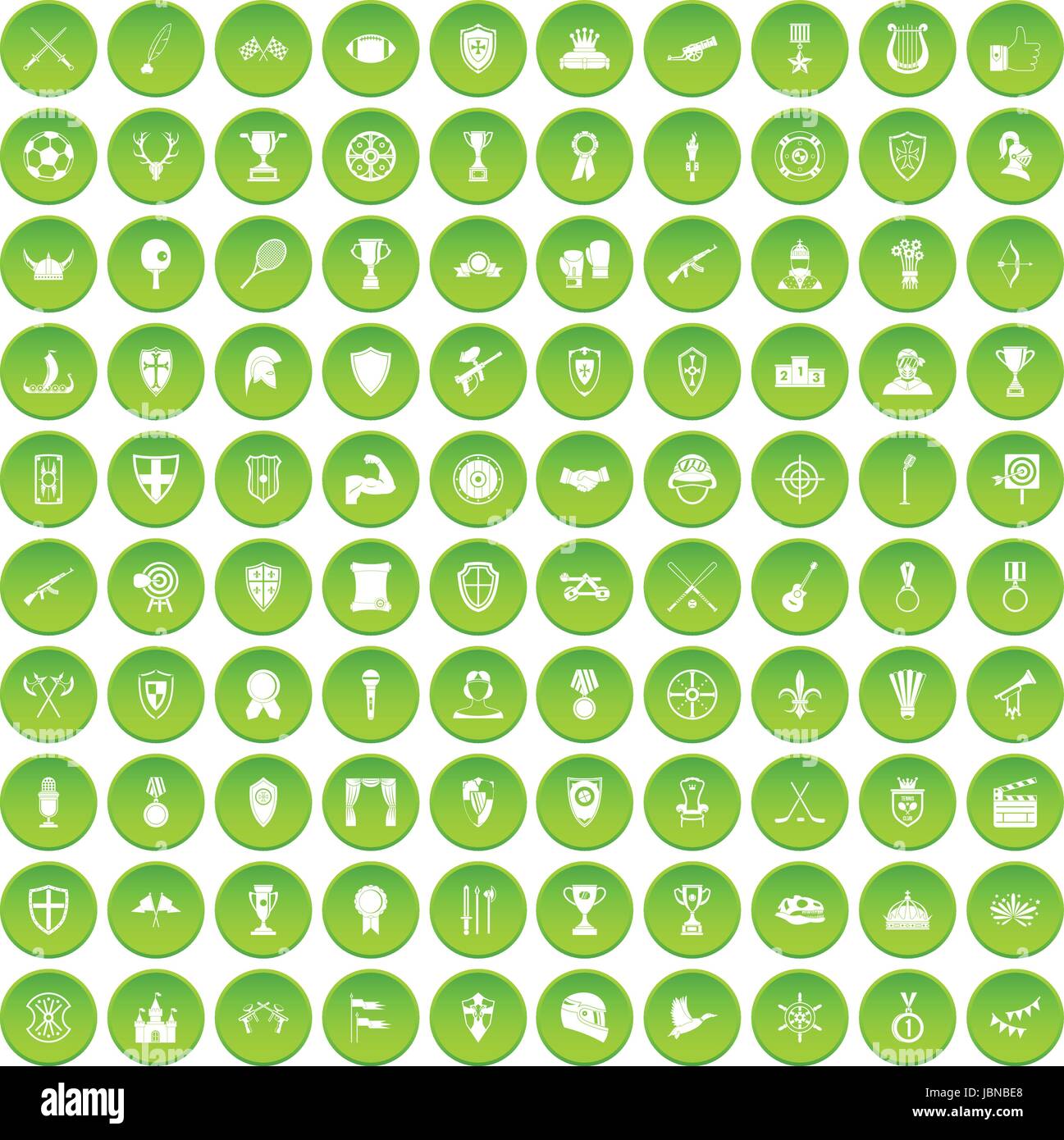 100 albero set di icone cerchio verde isolato su sfondo bianco illustrazione vettoriale Illustrazione Vettoriale