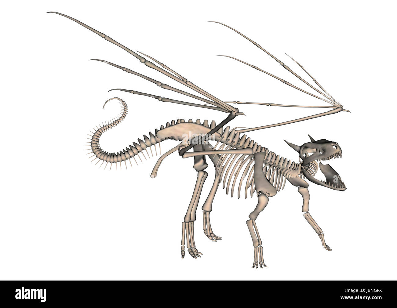 3D render digitale di un drago scheletro isolati su sfondo bianco Foto Stock