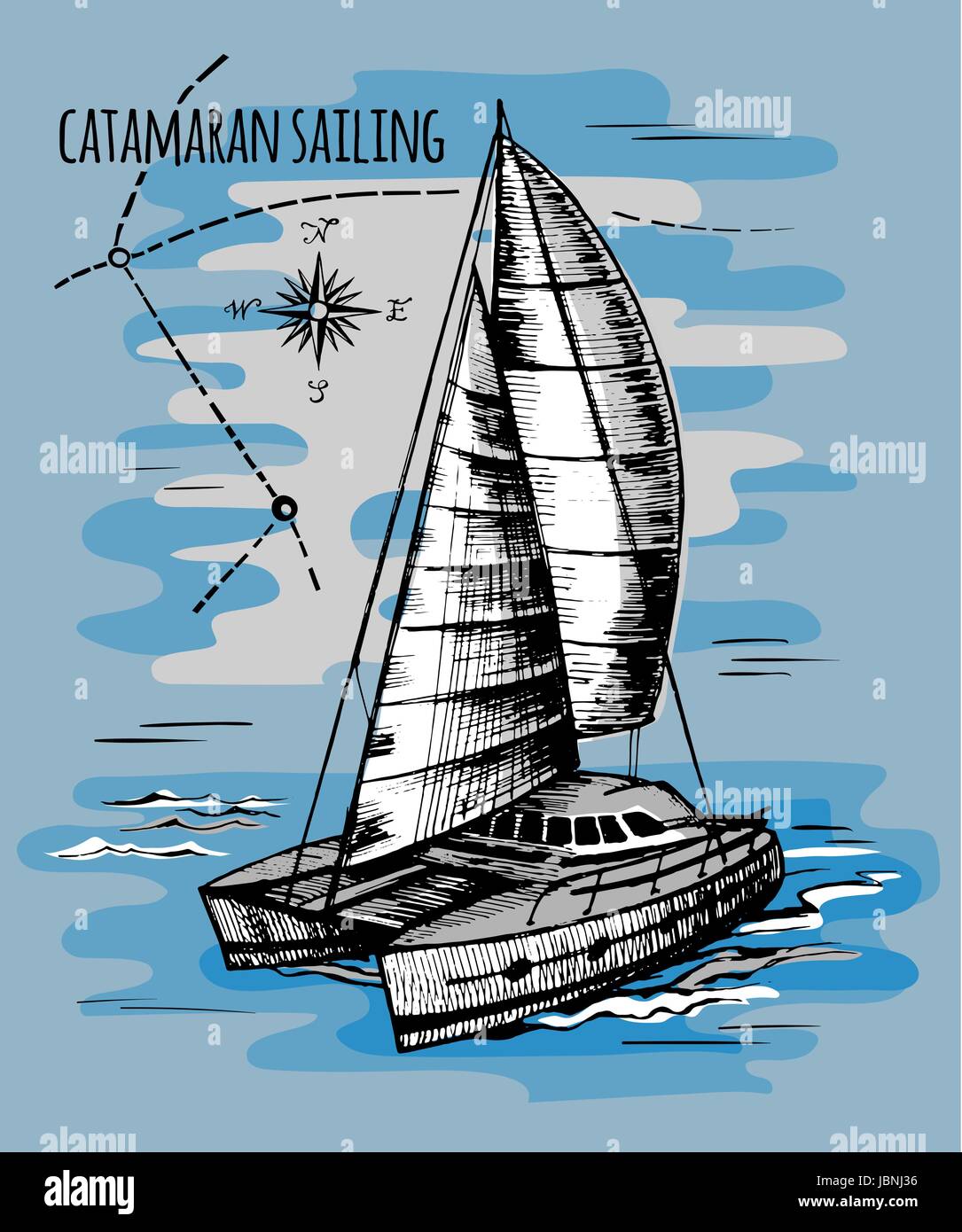 Catamarano a vela regata summe Illustrazione Vettoriale