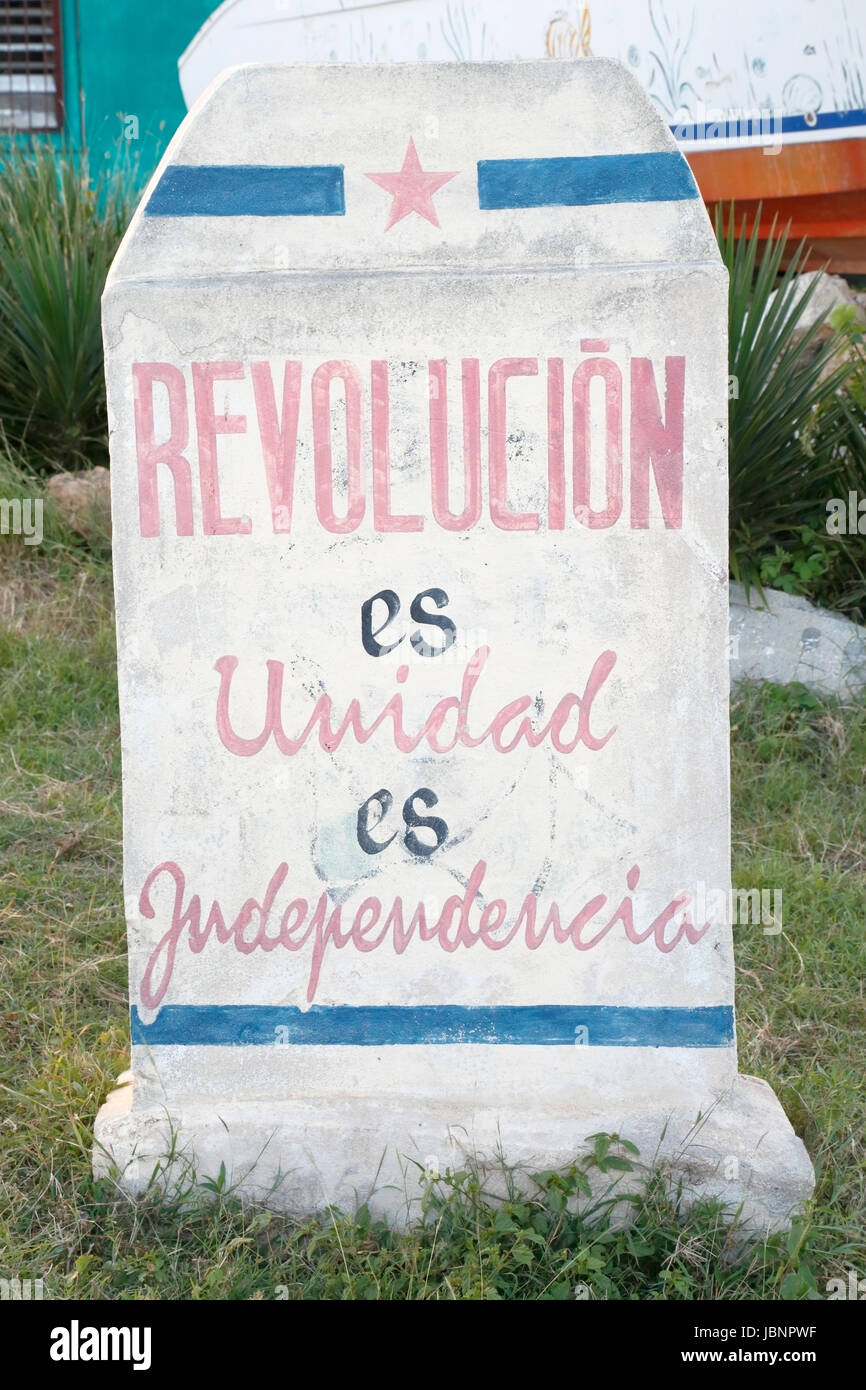 Cartello annunciando la rivoluzione, Haavana, Cuba Foto Stock