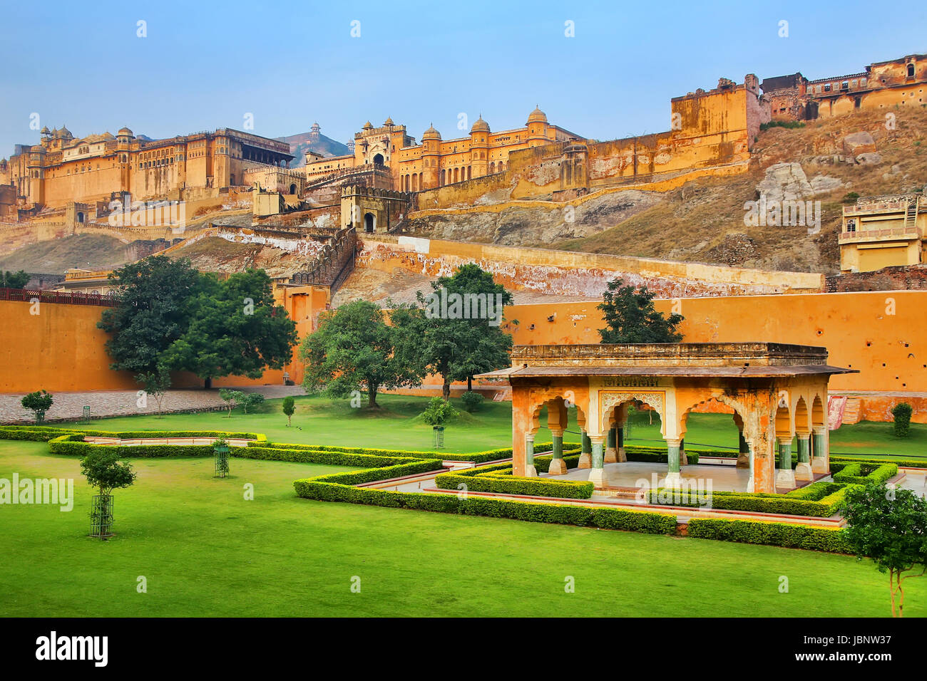 Forte Amber vicino a Jaipur nel Rajasthan, India. Forte Amber è la principale attrazione turistica nella zona di Jaipur. Foto Stock