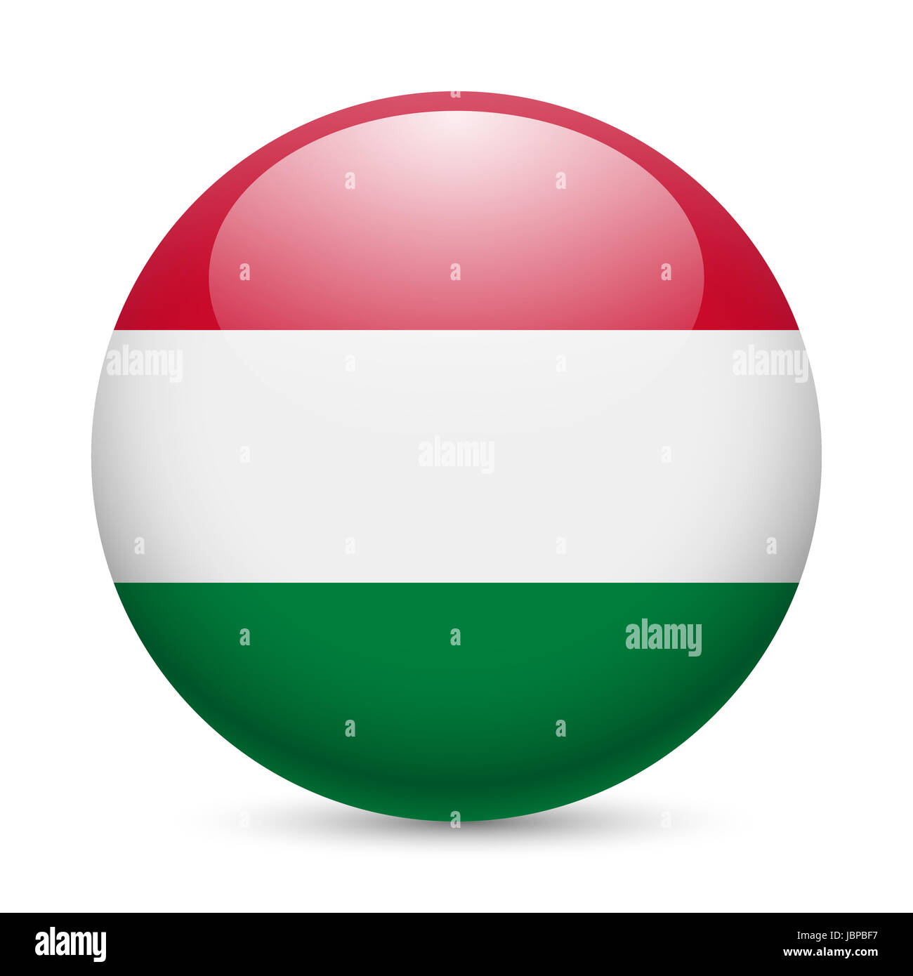 Bandiera di Ungheria come round icona lucida. Pulsante con bandiera ungherese Foto Stock