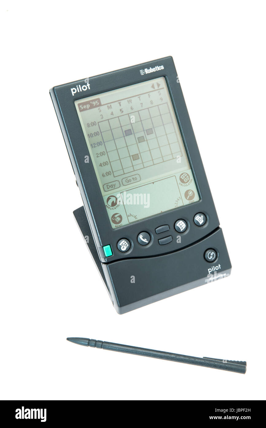 Pilot 1000 PDA rilasciato 1996 da Palm Inc filiale o U.S. Robotics con stilo Palm Pilot aka aka PalmPilot Palm-Pilot Foto Stock