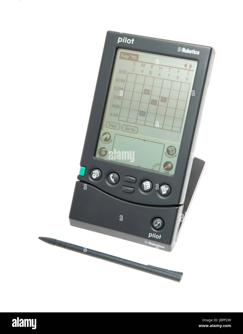 Pilot 1000 PDA rilasciato 1996 da Palm Inc filiale o U.S. Robotics con stilo Palm Pilot aka aka PalmPilot Palm-Pilot Foto Stock