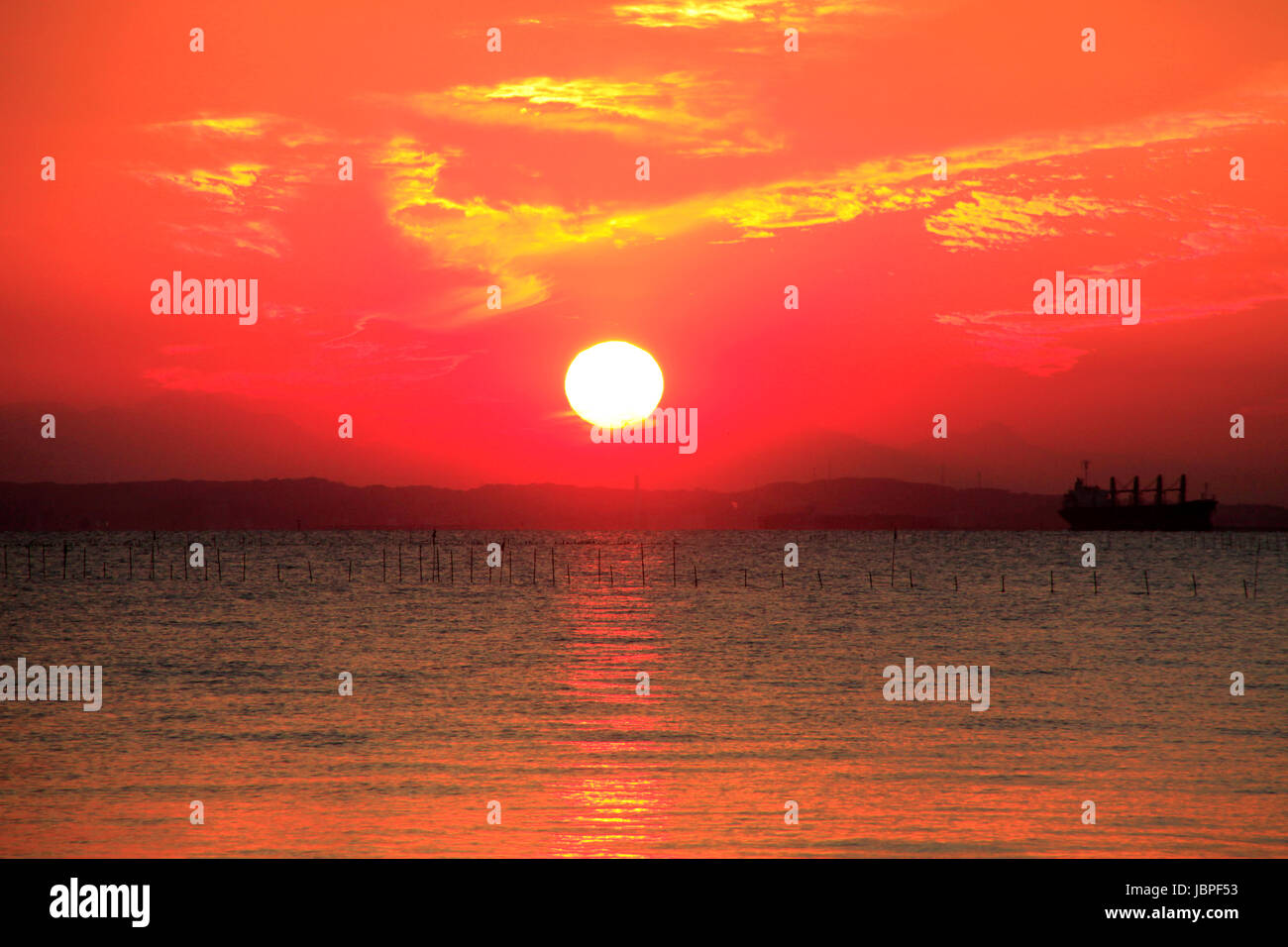 Vista al tramonto della Baia di Tokyo da Kisarazu Chiba GIAPPONE Foto Stock