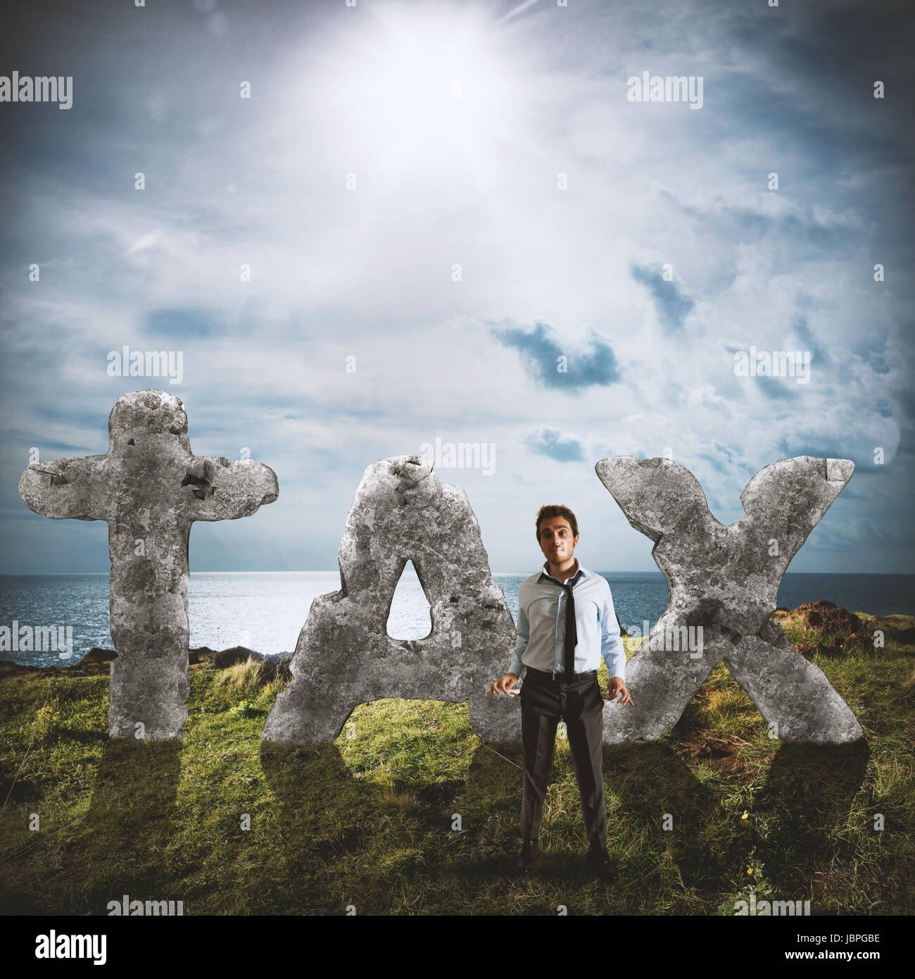 Imprenditore con nessun denaro a causa di elevati oneri fiscali Foto Stock