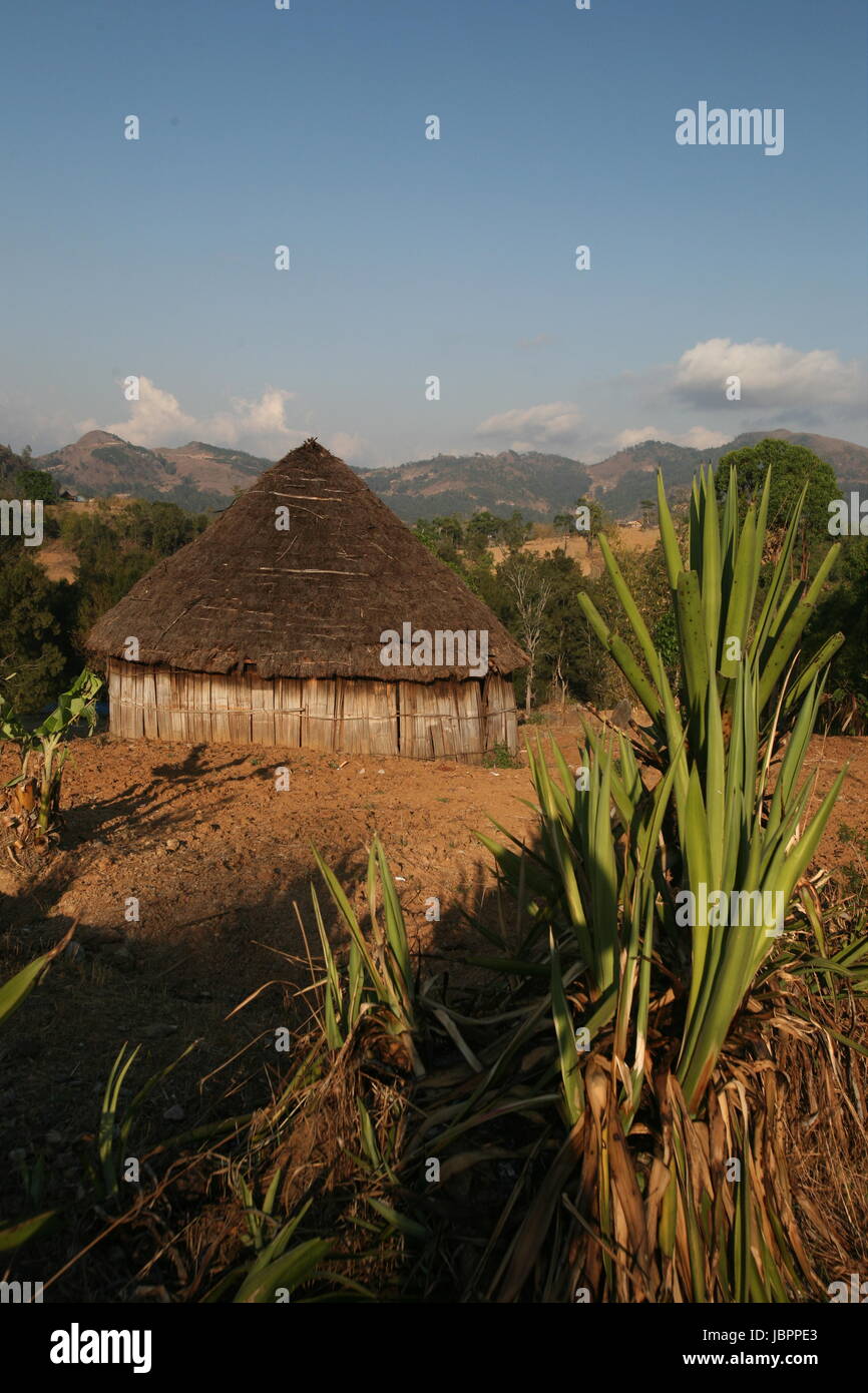 Bergdorf Maubisse suedlich von Dili in Timor Ost auf der in zwei getrennten Insel Timor nell Asien. Foto Stock