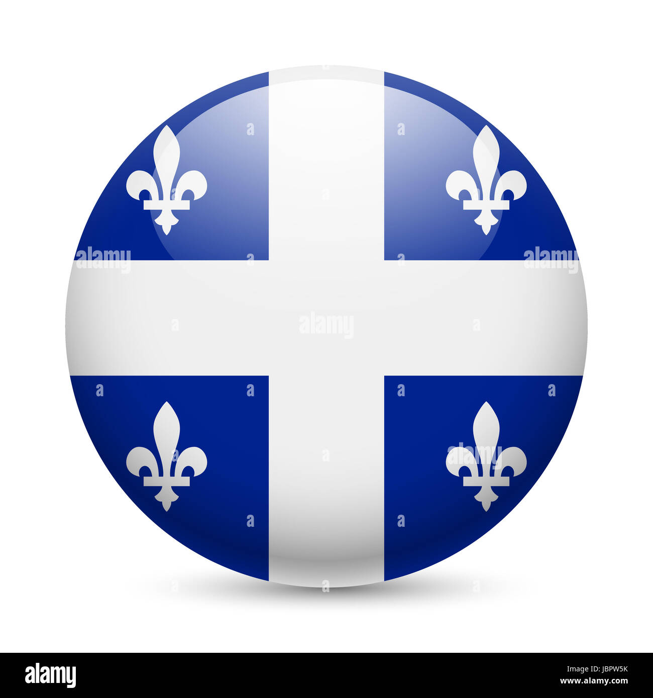 Bandiera del Québec come round icona lucida. Pulsante con design di bandiera Foto Stock