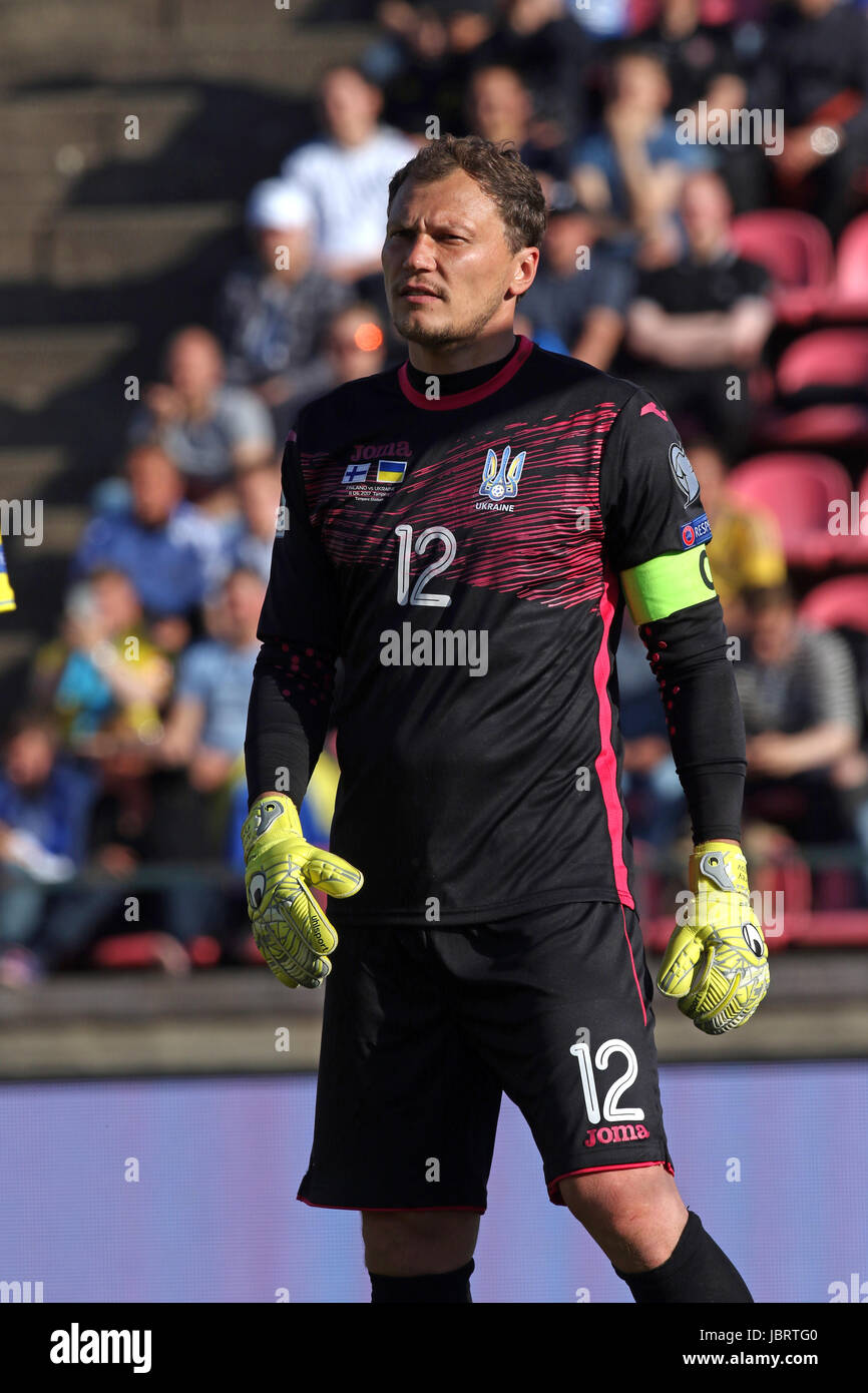 11.6.2017, Ratina Stadion, Tampere, Finlandia. Coppa del Mondo FIFA 2018 partita di qualificazione, Finlandia v ucraina. Andriy Pyatov - Ucraina Foto Stock