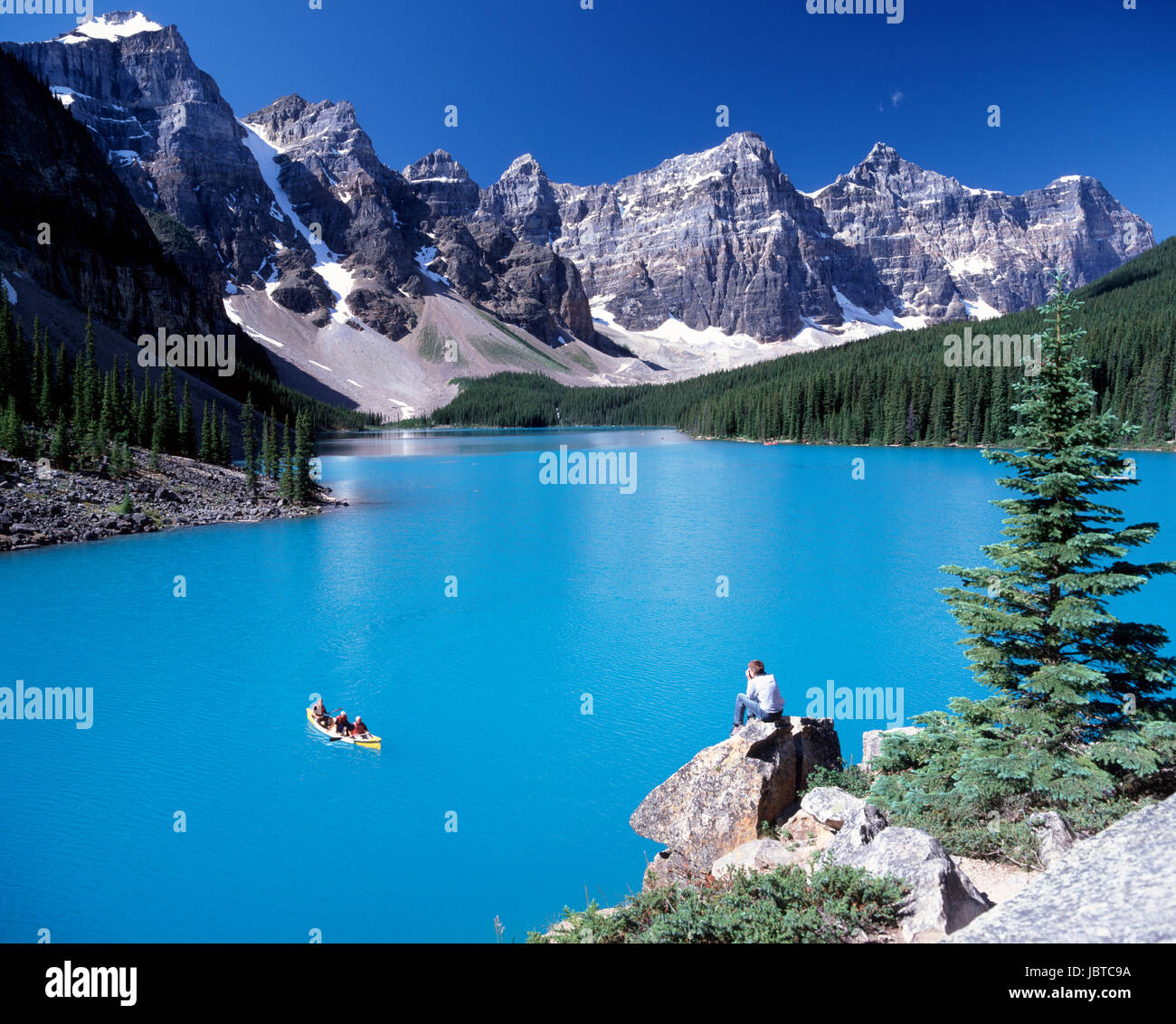 Il Moraine Lake il Parco Nazionale di Banff in Canada Foto Stock