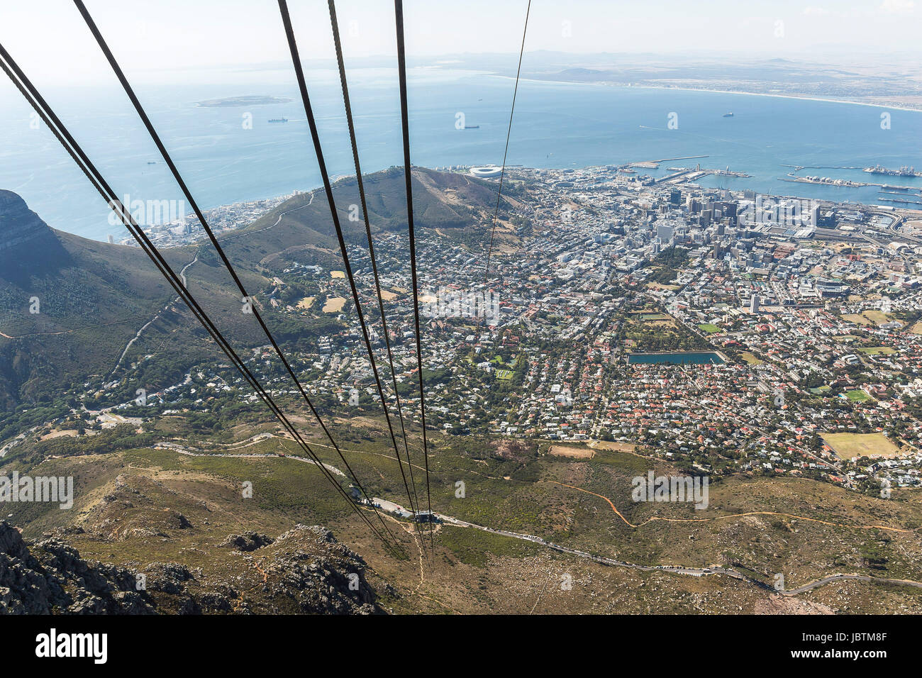 Vista dalla funivia sul Cape Town Foto Stock