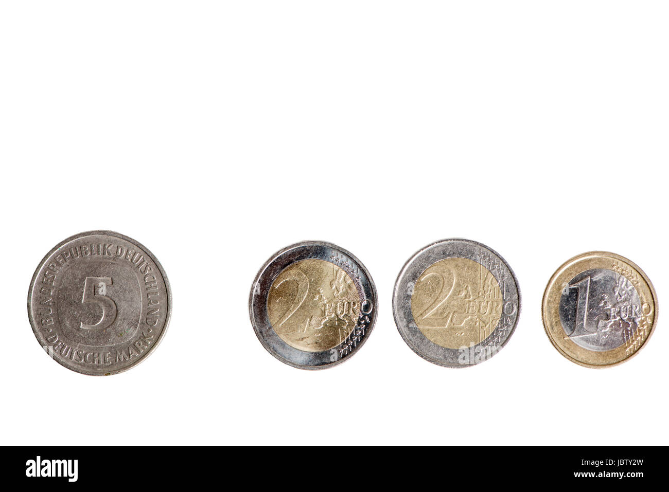 Monete metalliche in euro e mark Foto Stock
