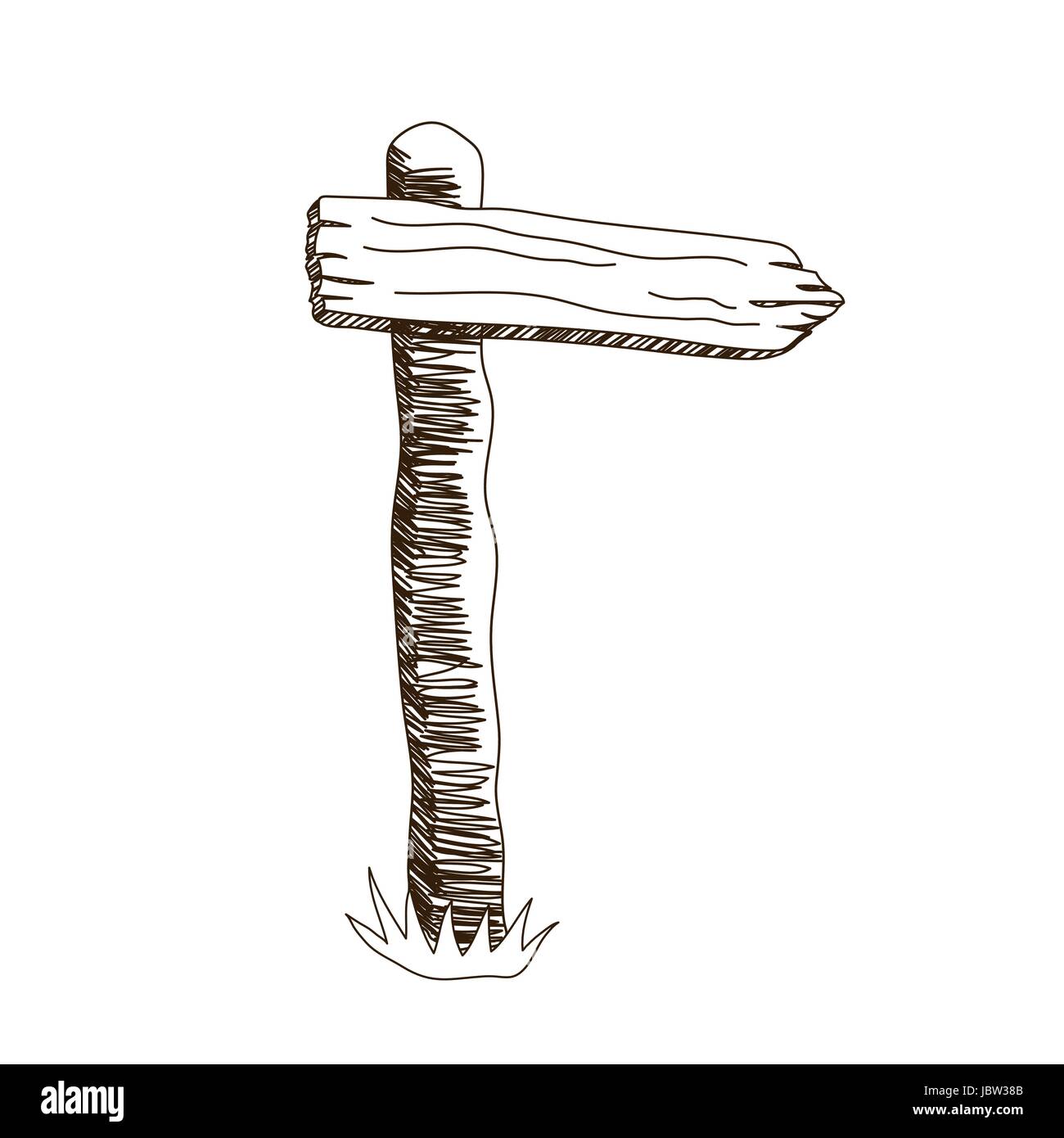 La freccia forma di legno vergine segno bordo per il messaggio. Schizzo di stile disegnati a mano vector cartello stradale. Illustrazione Vettoriale