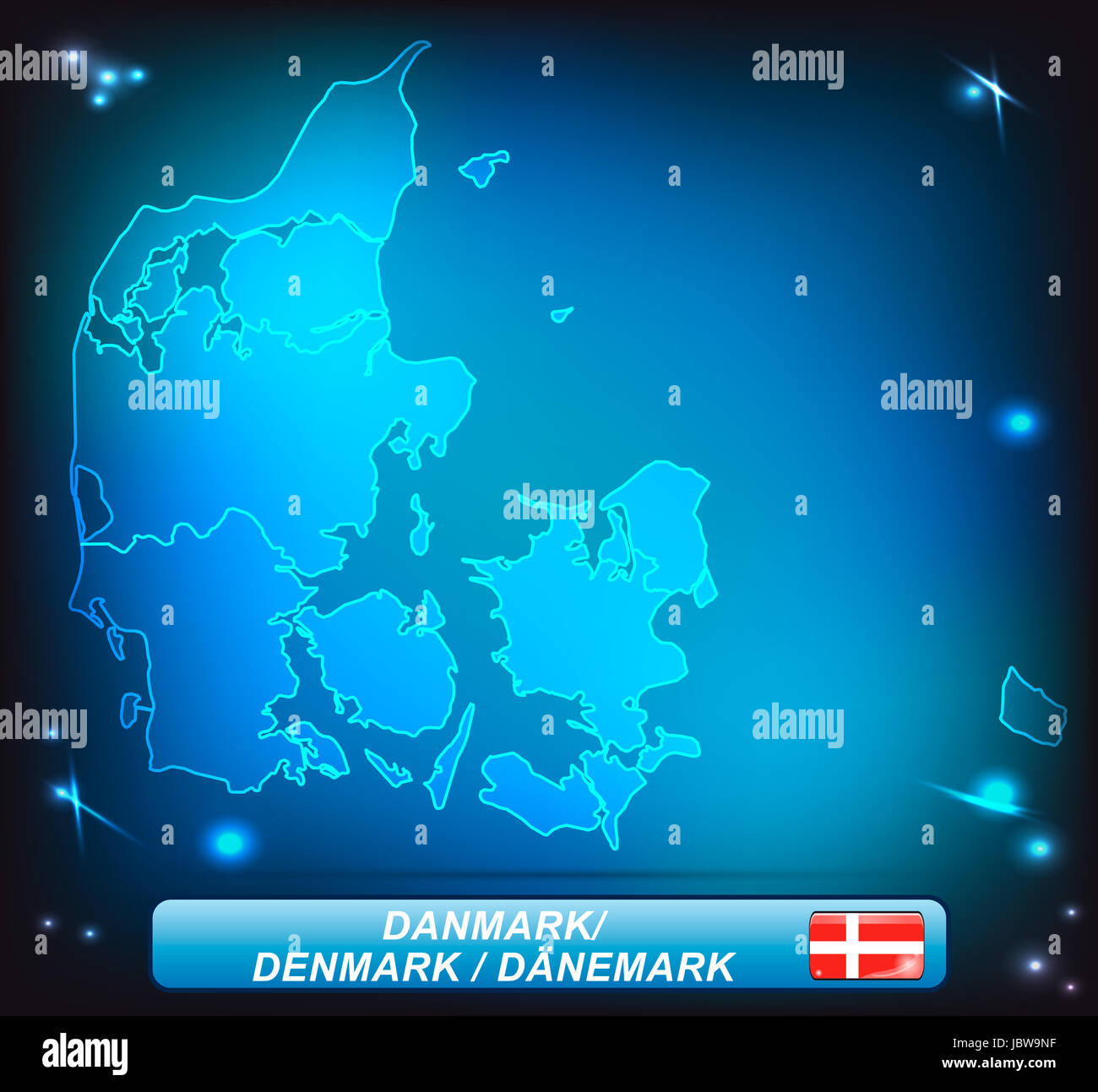 Karte von Daenemark mit Grenzen in leuchtenden Farben Foto Stock
