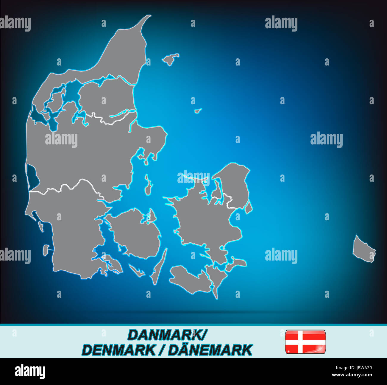Karte von Daenemark mit Grenzen in leuchtend grau Foto Stock