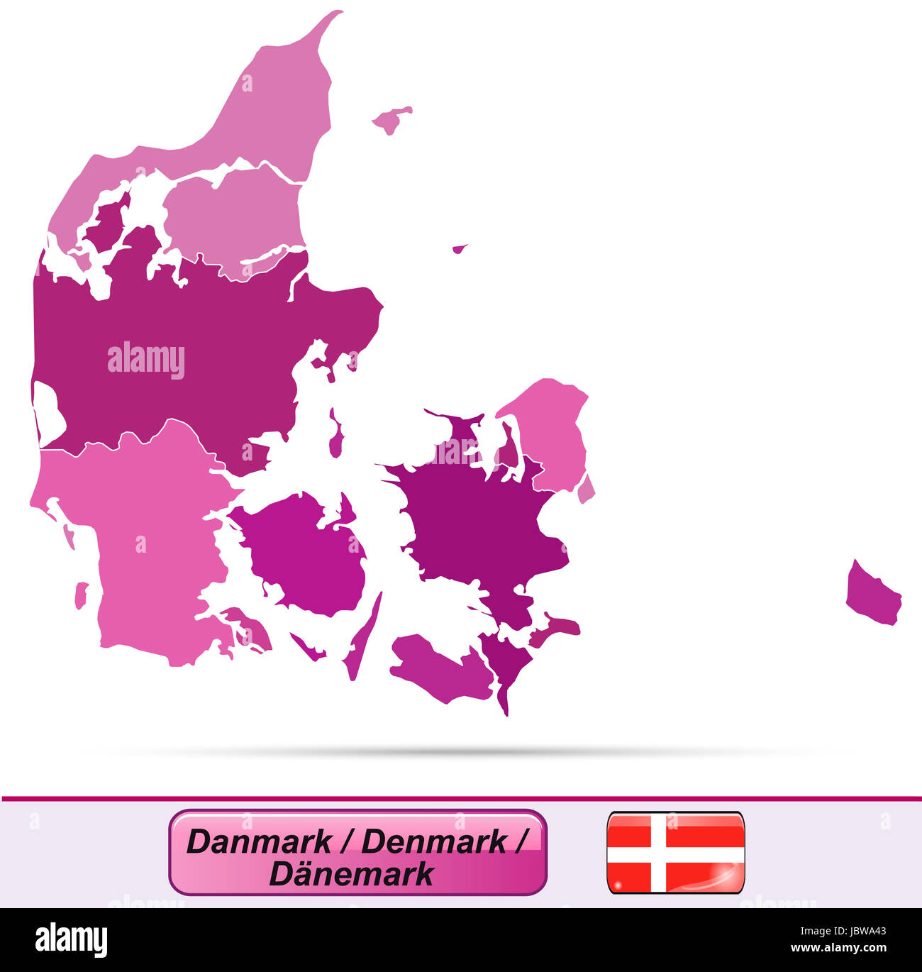 Karte von Daenemark mit Grenzen in Violett Foto Stock