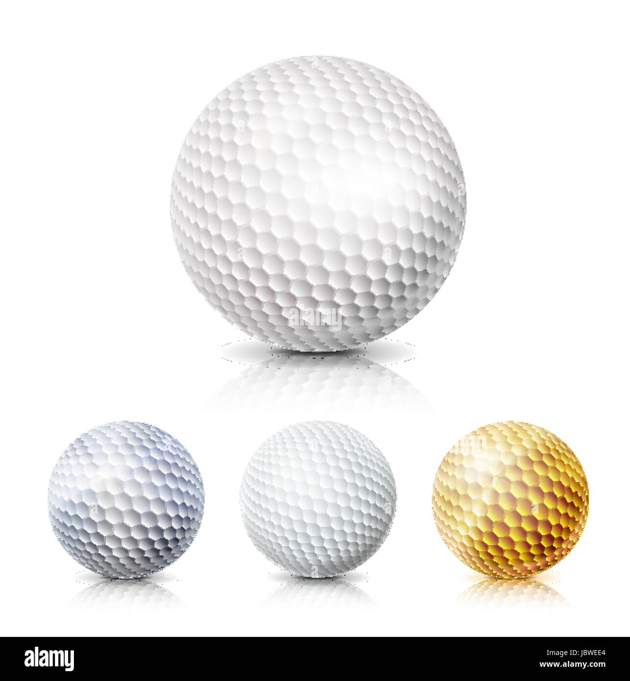Realistica pallina da golf isolati su sfondo bianco. Classico tradizionale pallina da golf Design. Tridimensionale. Vettore Illustrazione Vettoriale