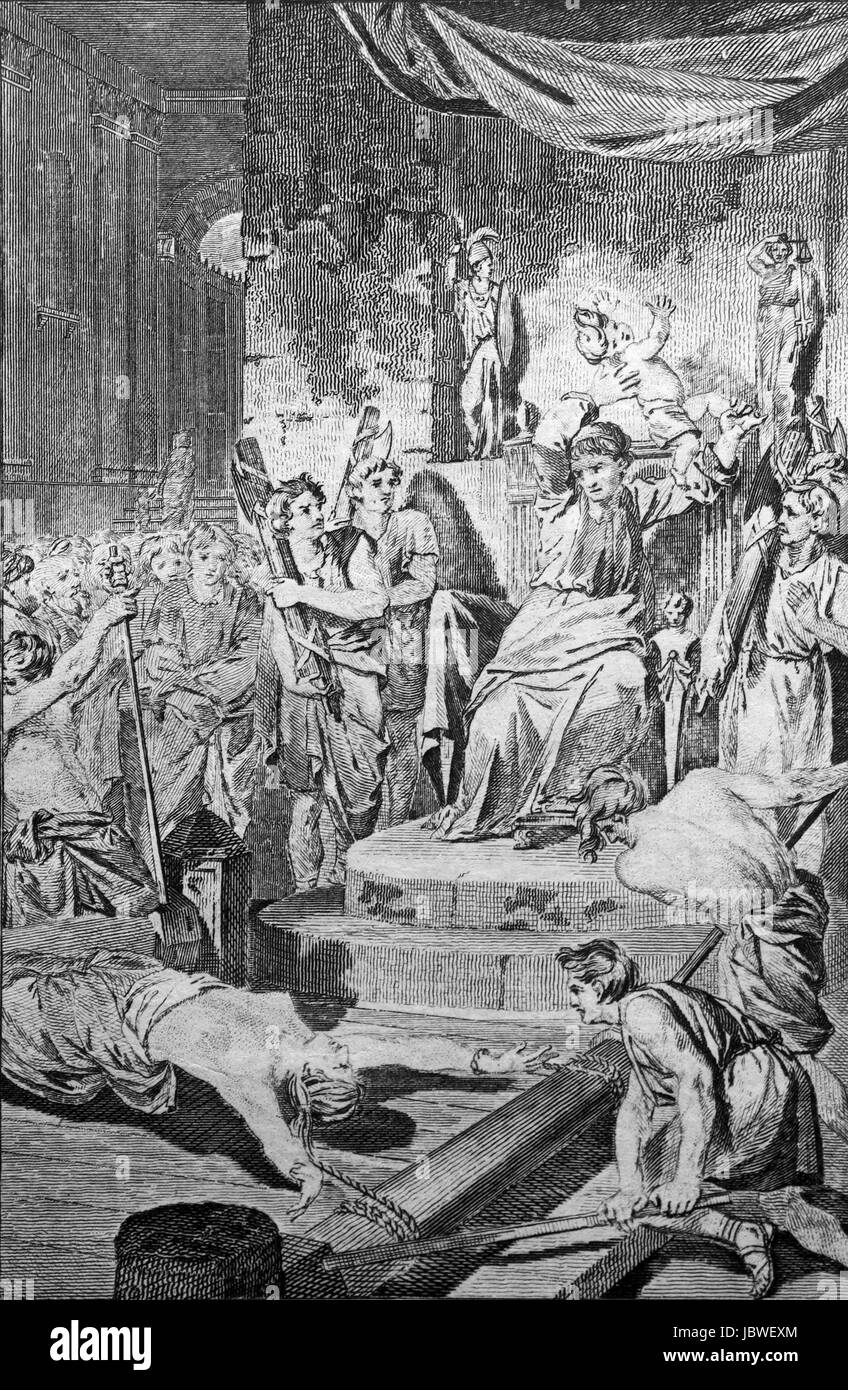 Il martirio di Julietta e Quriaqos, Tarso, c 304annuncio. Incisione da c 1780 edizione del nuovo libro di martiri da Rev Dr Henry Southwell lld Foto Stock