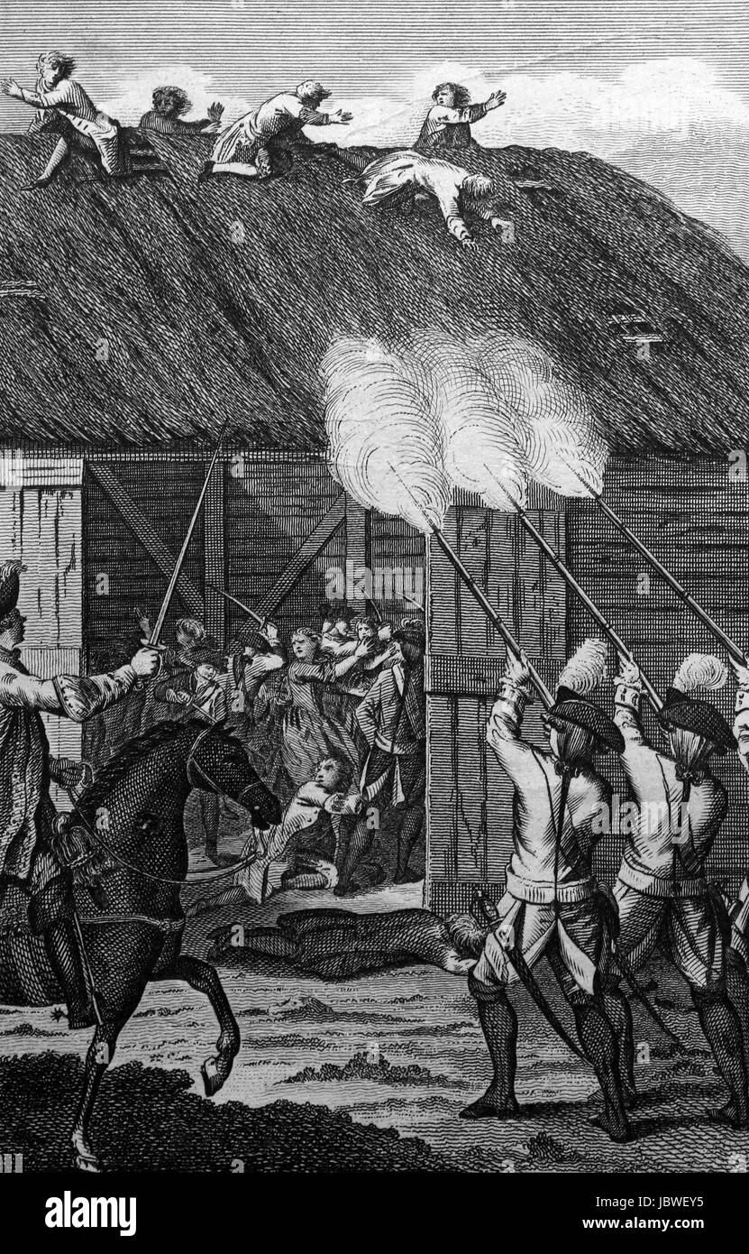 Molti protestanti sparato dai soldati del duca di Guisa; St Bartholmew giorno del massacro; incisione da c 1780 edizione del nuovo libro di martiri da R Foto Stock