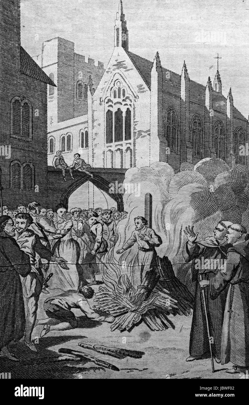 Il Martirio di arcivescovo Cranmer. Incisione da c 1780 edizione del nuovo libro di martiri da Rev Dr Henry Southwell lld Foto Stock