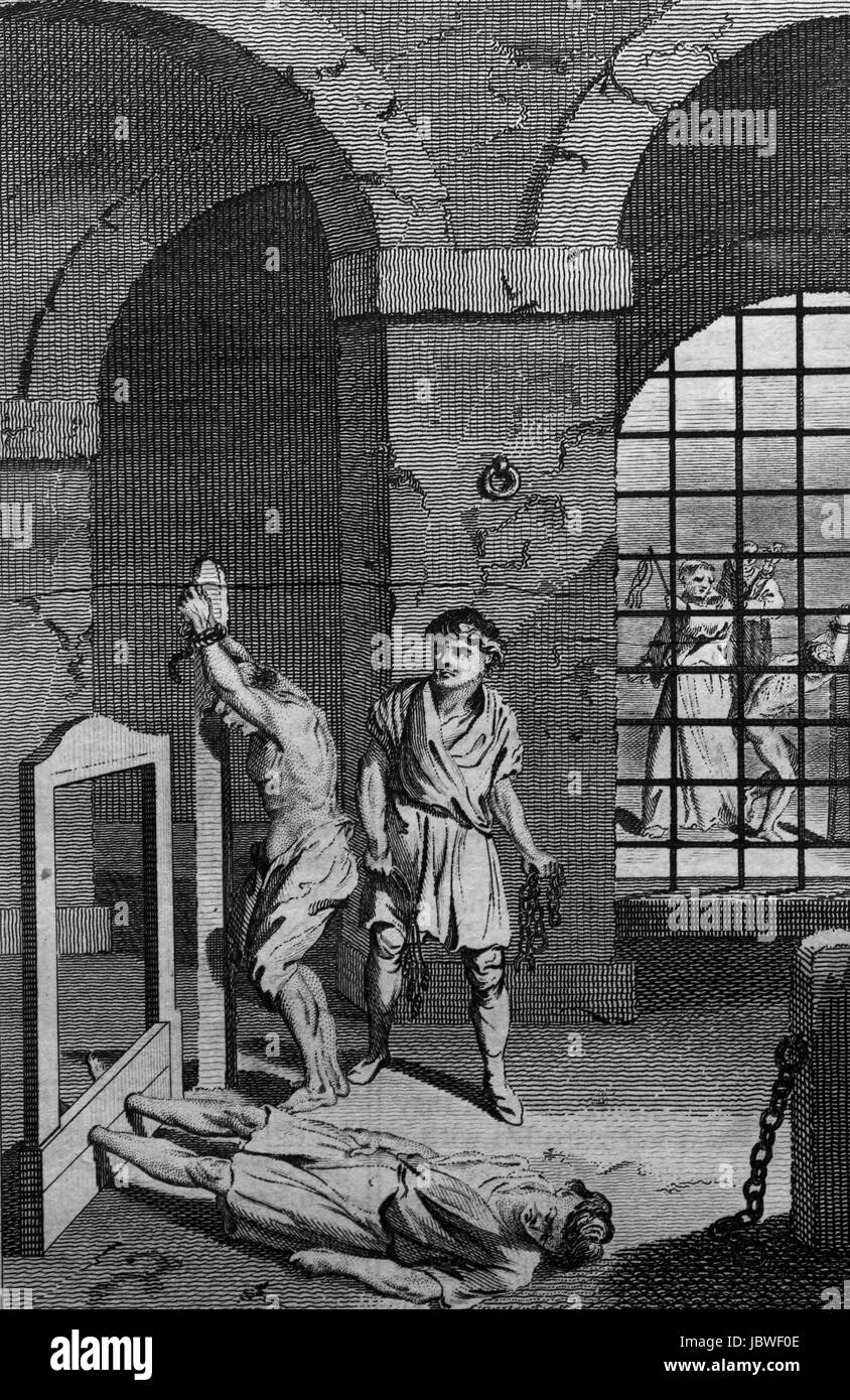Vista dentro la Lollard's Tower, mostrando i protestanti torturati. Incisione da c 1780 edizione del nuovo libro di martiri da Rev Dr Henry Southwel Foto Stock