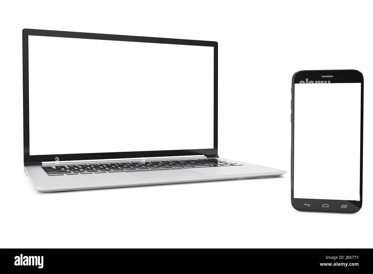 Computer, laptop o tablet e smartphone, visualizzare isolati su sfondo bianco, Workspace Mock up per il tuo Design Illustrazione. Il rendering 3D Foto Stock