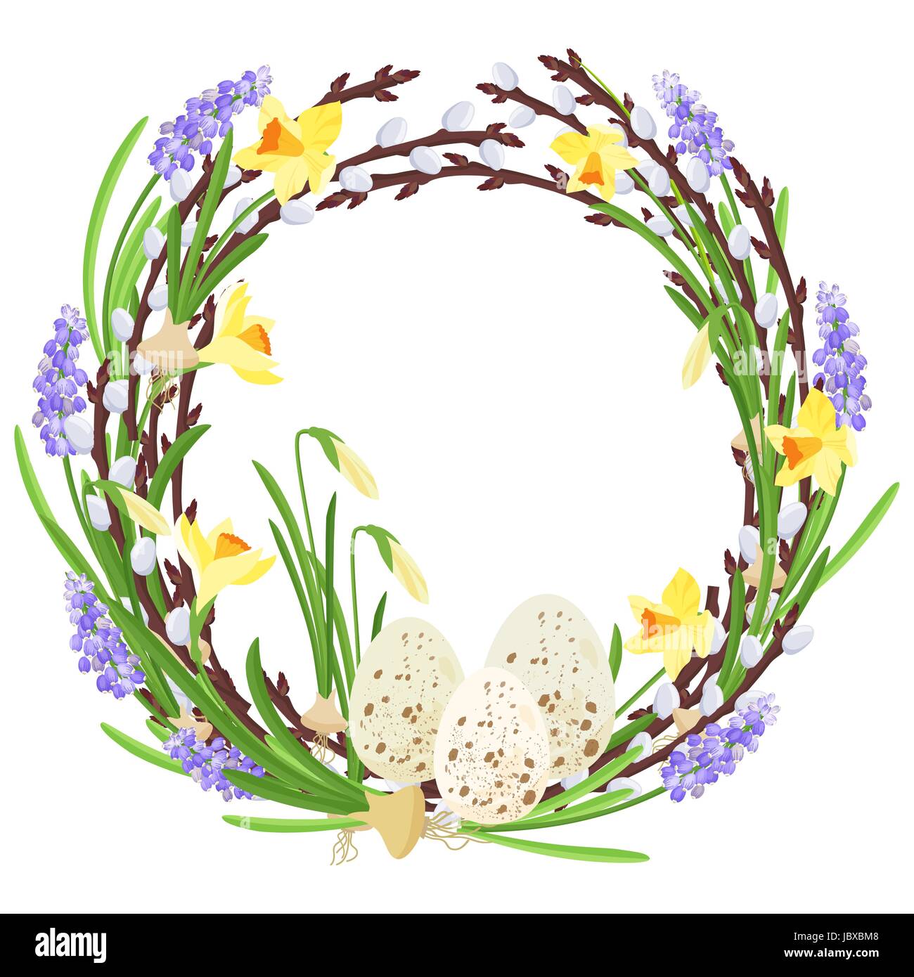 Ghirlanda floreale con fiori di primavera. Illustrazione botanica. Colori pastello. Vettore. Illustrazione Vettoriale