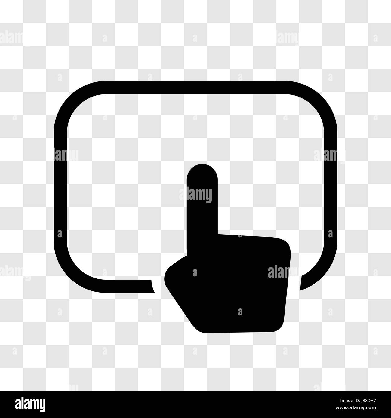 Mano toccando icona pad, iconico simbolo sulla griglia di trasparenza. Vettore design iconico. Illustrazione Vettoriale