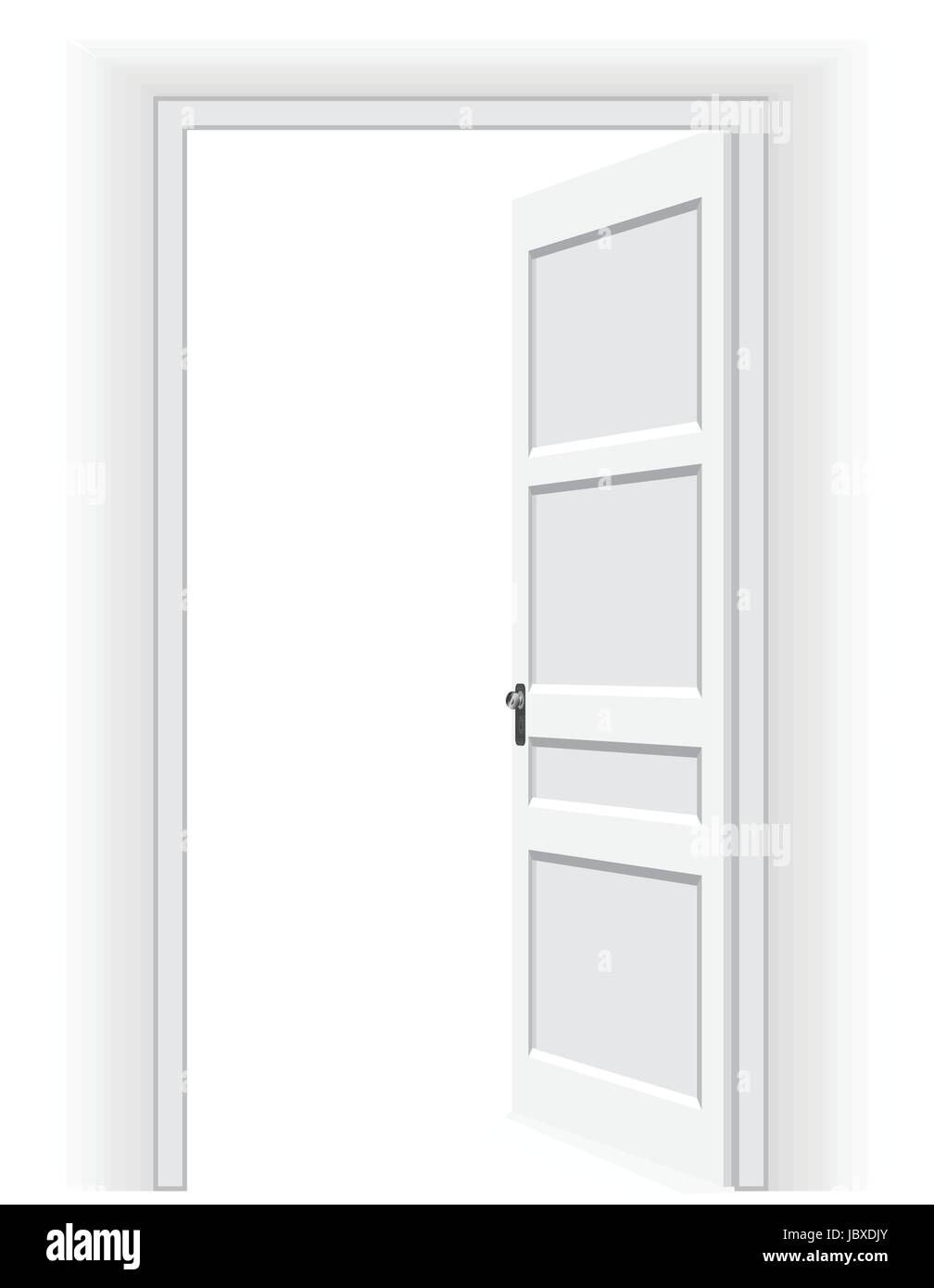 Aprire la porta di un interno bianco camera. Sfondo vettoriale Illustrazione Vettoriale