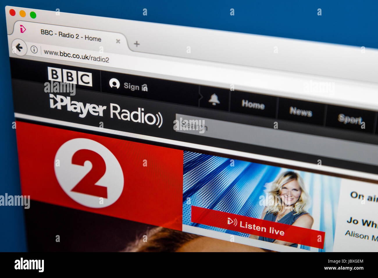 LONDON, Regno Unito - 8 GIUGNO 2017: La homepage della BBC Radio 2 della BBC iPlayer website, il 8 giugno 2017. Foto Stock