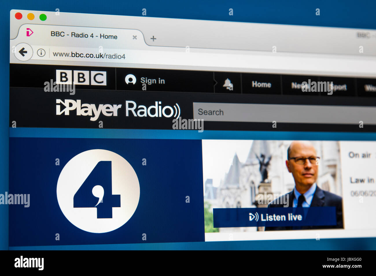 LONDON, Regno Unito - 8 GIUGNO 2017: La homepage della BBC Radio 4 della BBC iPlayer website, il 8 giugno 2017. Foto Stock