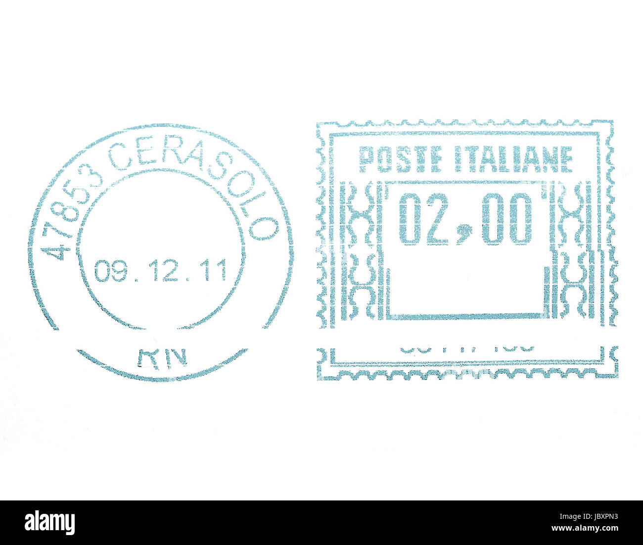 Italia - circa 2011: Rosso affrancatrice postale circa 2011 in Italia - cool cyanotype Foto Stock