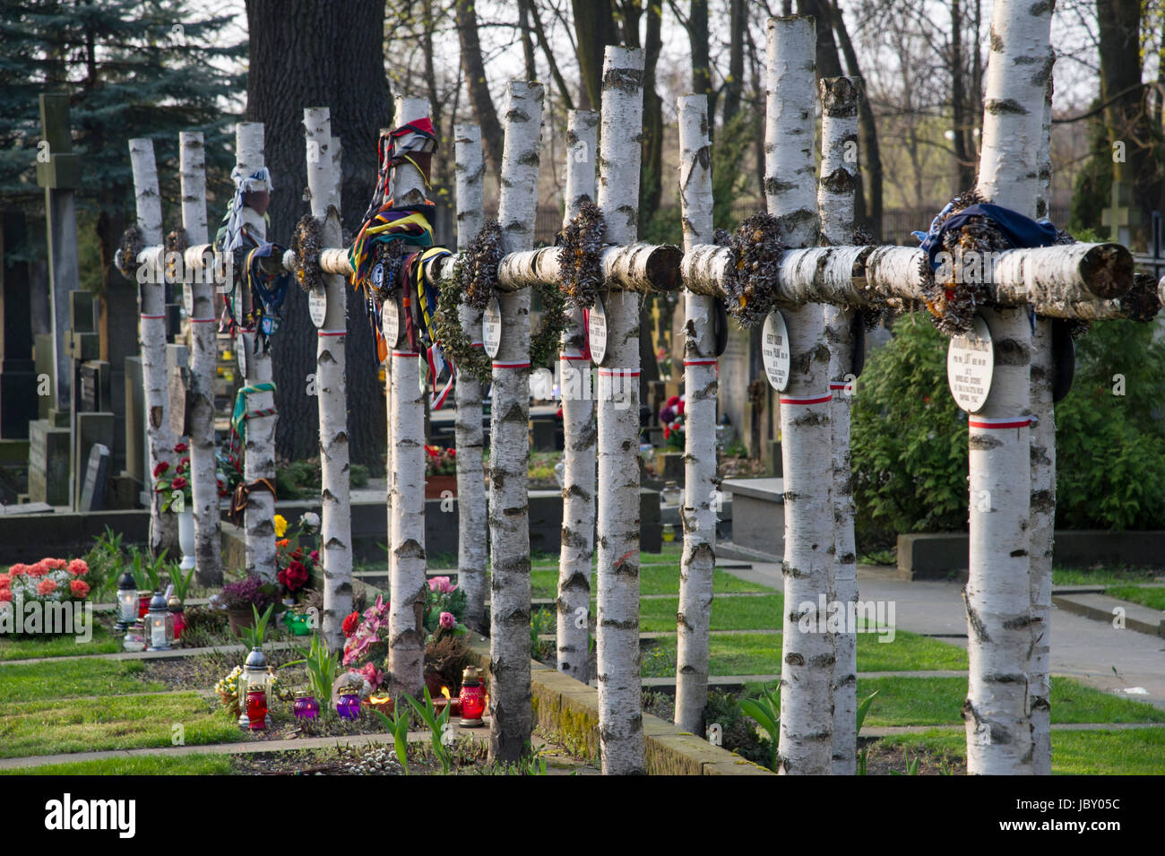 Tombe di insurrezione di Varsavia fighters su Powazki cimitero militare (Cmentarz Wojskowy na Powazkach) a Varsavia in Polonia il 5 aprile 2017 © Wojciech Strozyk / A Foto Stock
