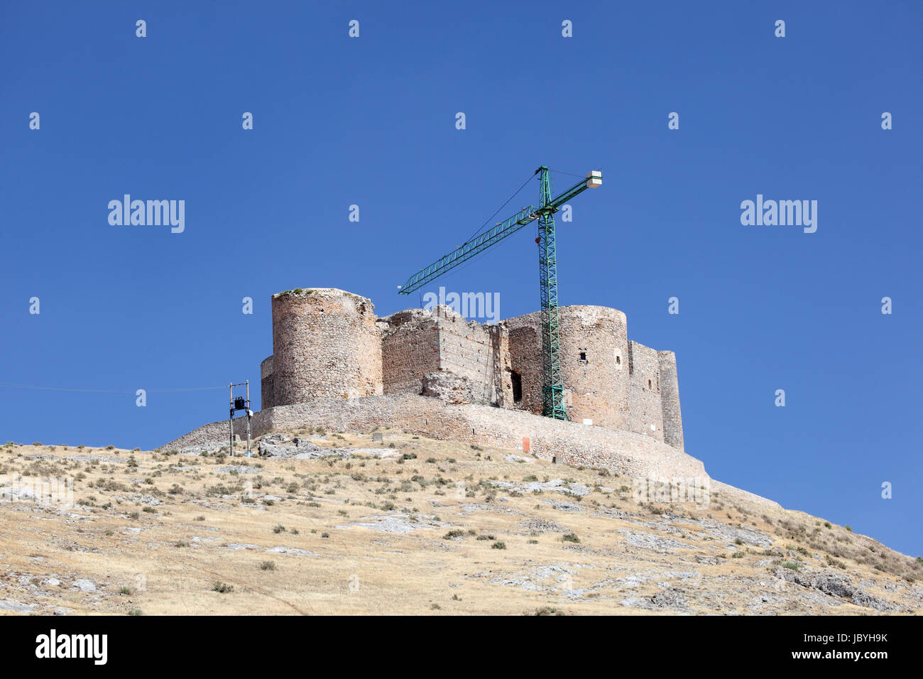 Antico castello in Consuegra, Castilla-La Mancha, in Spagna Foto Stock