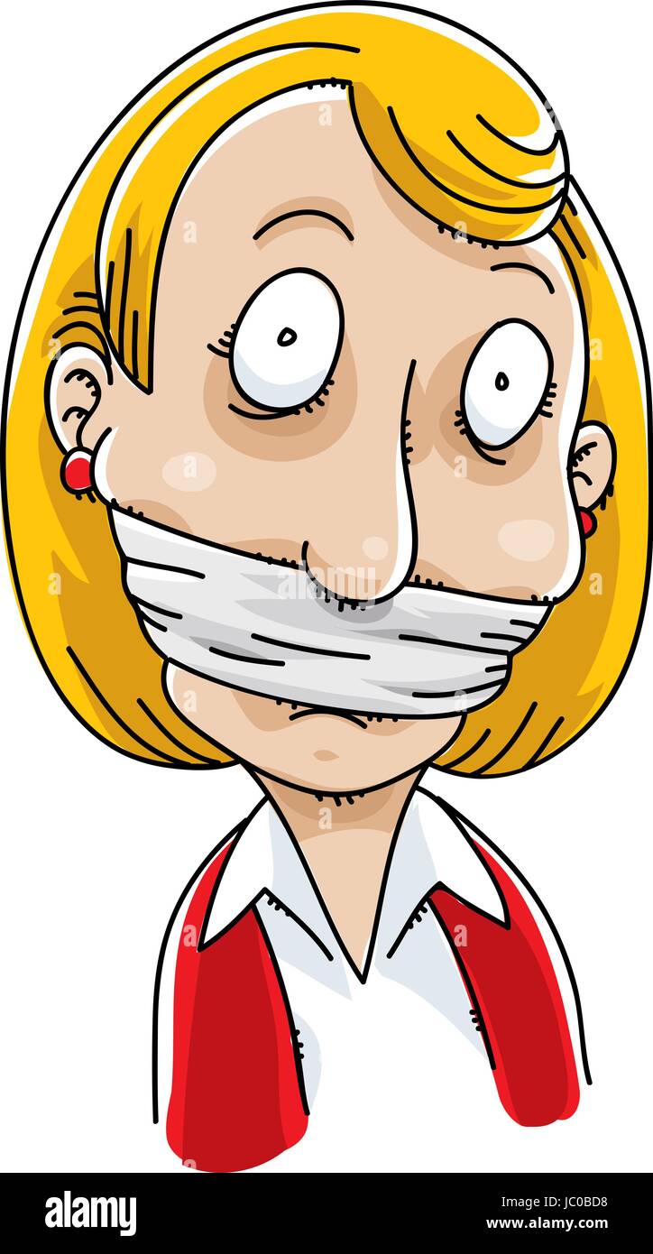 Un cartoon donna con un bavaglio sulla sua bocca Immagine e Vettoriale - Alamy
