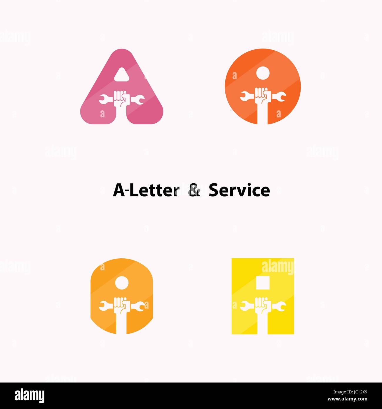 A-lettere e mano umana icona con chiave vector logo design modello. icona dello strumento di manutenzione.La manutenzione e il supporto tecnico di concetto.illustrazione vettoriale Illustrazione Vettoriale