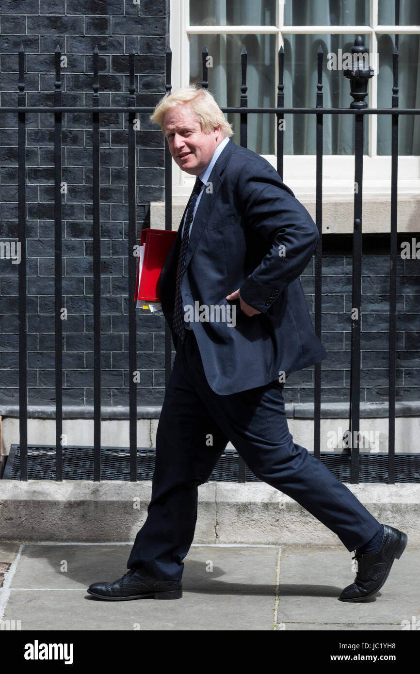 Londra, Regno Unito. Il 13 giugno 2017. Segretario di Stato per gli affari esteri Boris Johnson lascia la riunione del gabinetto al n. 10 di Downing Street. Foto: immagini vibranti/Alamy Live News Foto Stock