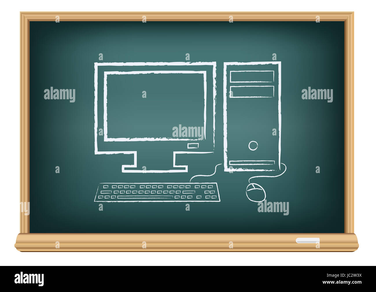 La scuola di blackboard e chalk scritto sul computer desktop Foto Stock