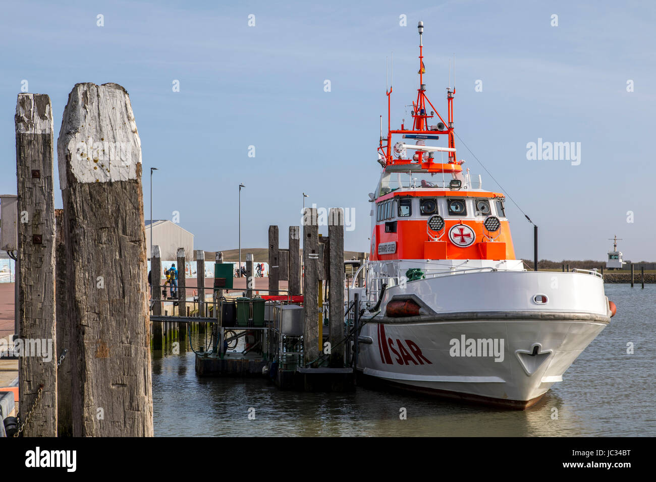 Il Frisone Orientali isola del Mare del Nord Norderney, Germania, SAR, di ricerca e di salvataggio in barca al porto, Foto Stock