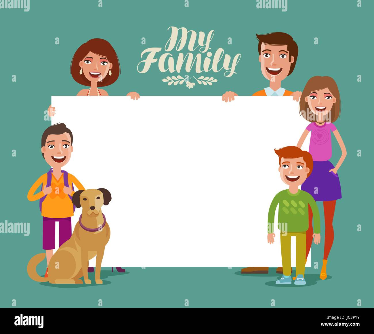 La famiglia felice banner. Bambini e genitori, concetto. Fumetto illustrazione vettoriale Illustrazione Vettoriale