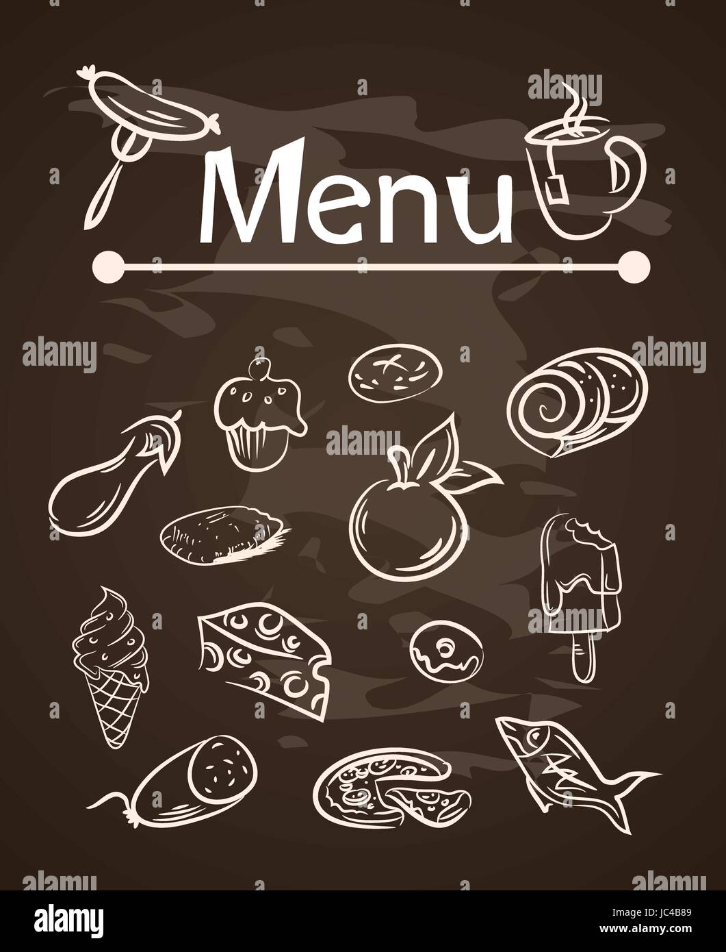 Il cibo del vettore di elementi di menu su chalk board set Illustrazione Vettoriale