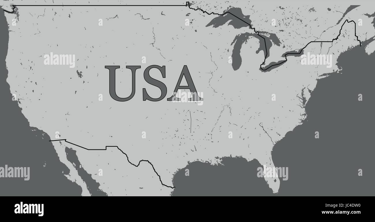 Alta vettore dettagliata mappa di Stati Uniti d'America. American simili anniversario accurata mappa del paese su sfondo grigio. Vector closeup monocromatico Illustrazione Vettoriale