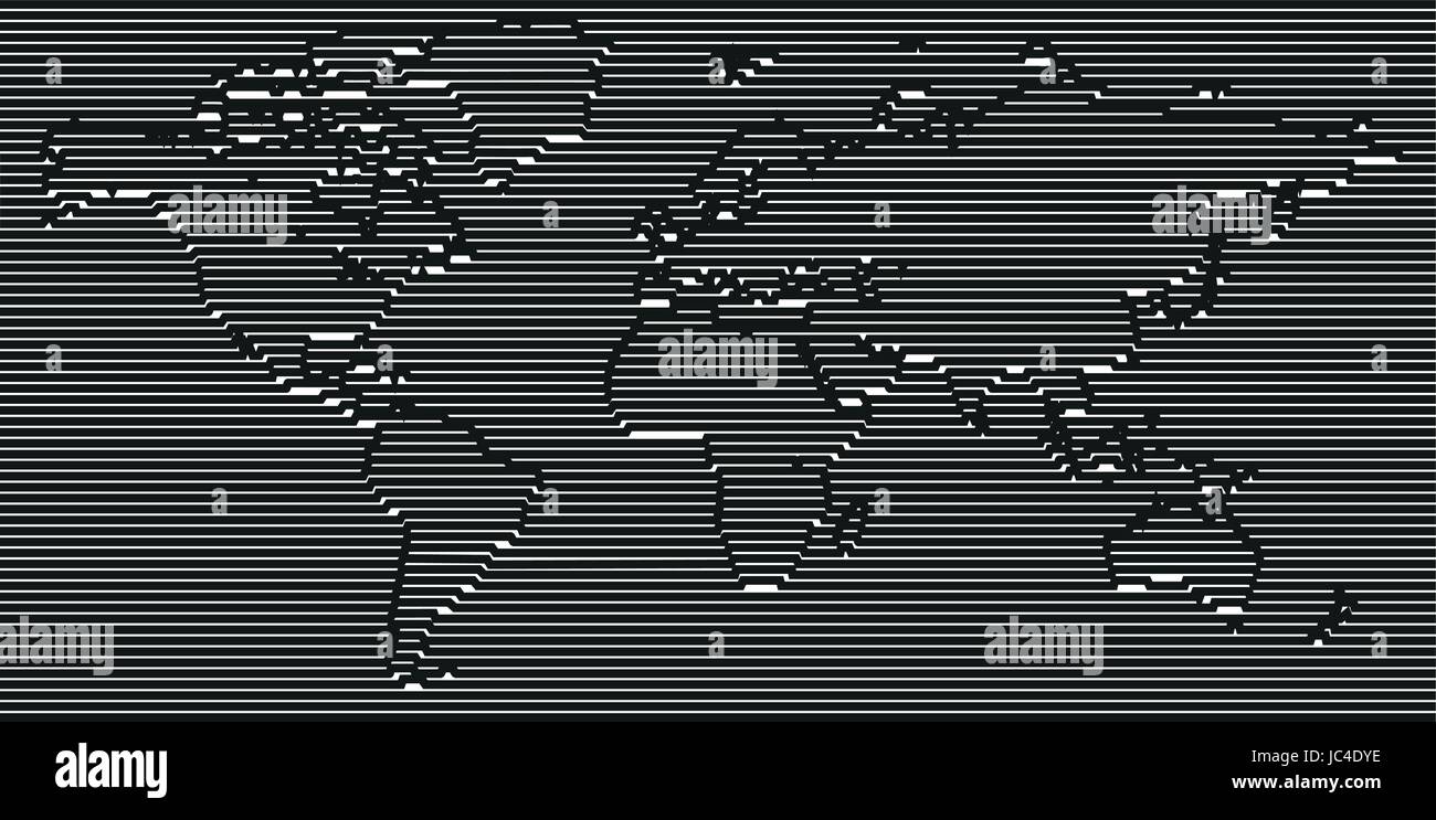 Il vettore vuoto lineare grigio mappa del mondo isolati su sfondo bianco. Bianco e nero Worldmap creatabe modello sito web design cover, relazioni, una infografica Illustrazione Vettoriale