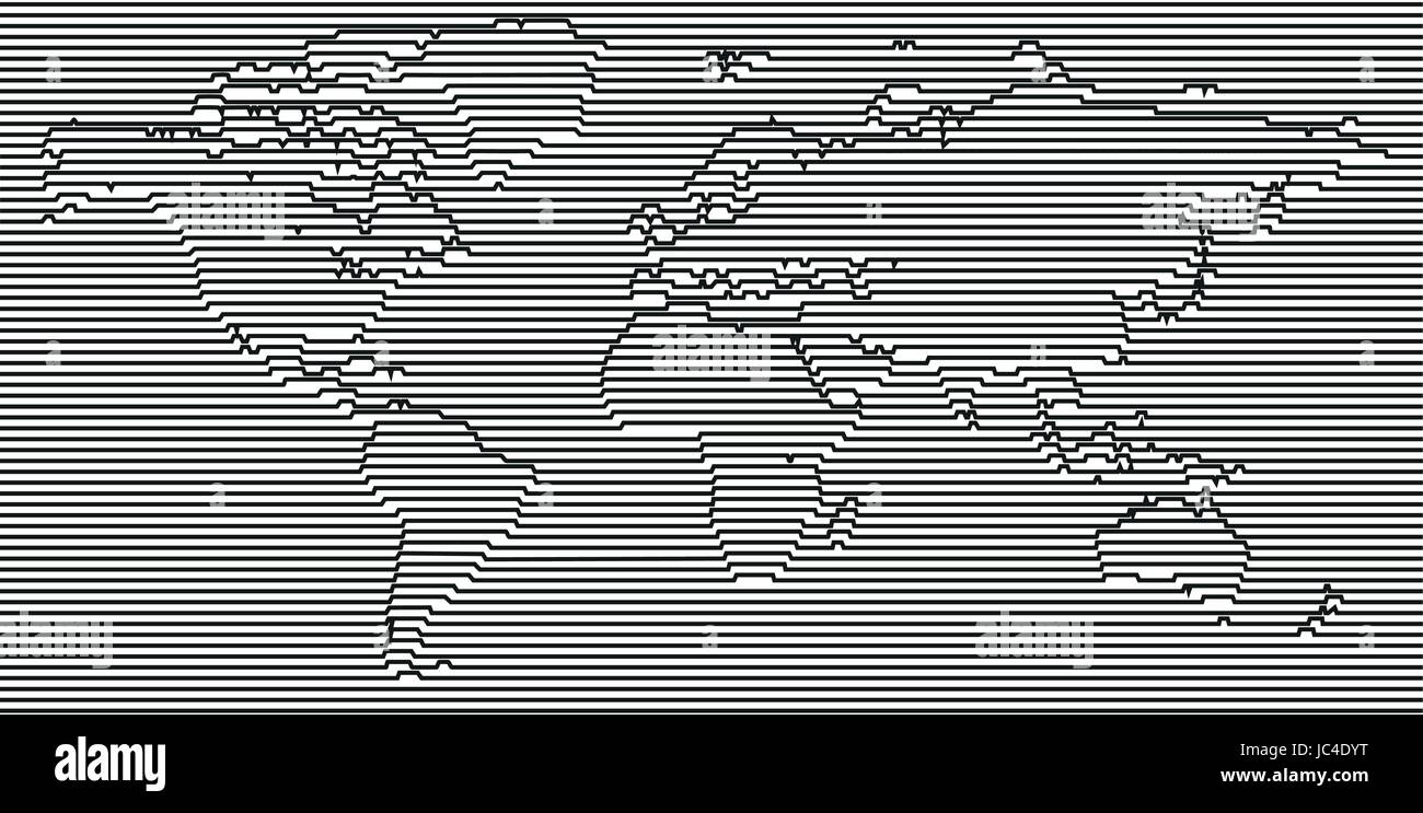 Vettore grigia vuota, lineare simile mappa Mondo isolato su sfondo bianco. Monocromatico modello Worldmap website design coperchio, relazioni annuali, infograph Illustrazione Vettoriale