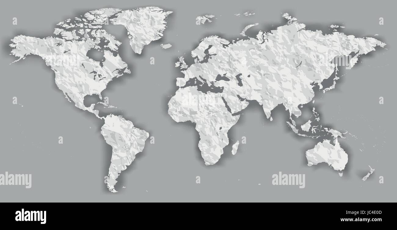 Il vettore vuoto strappato carta sgualcita ritagliare silhouette bianca simile mappa Mondo monocromatico modello Worldmap website design infographics. Dettagliate e piatto Illustrazione Vettoriale
