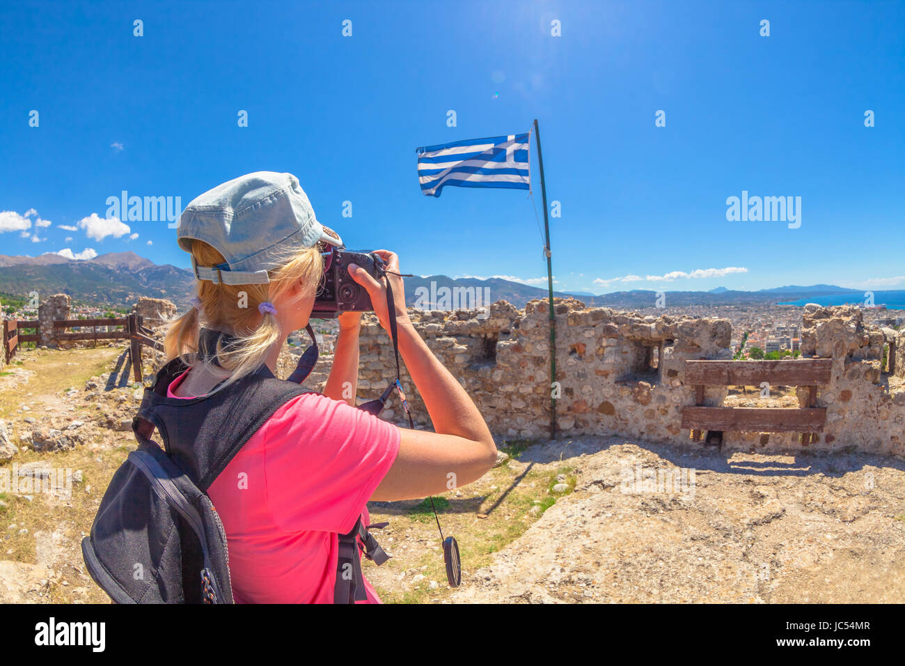 Traveler fotografo a Patrasso Foto Stock