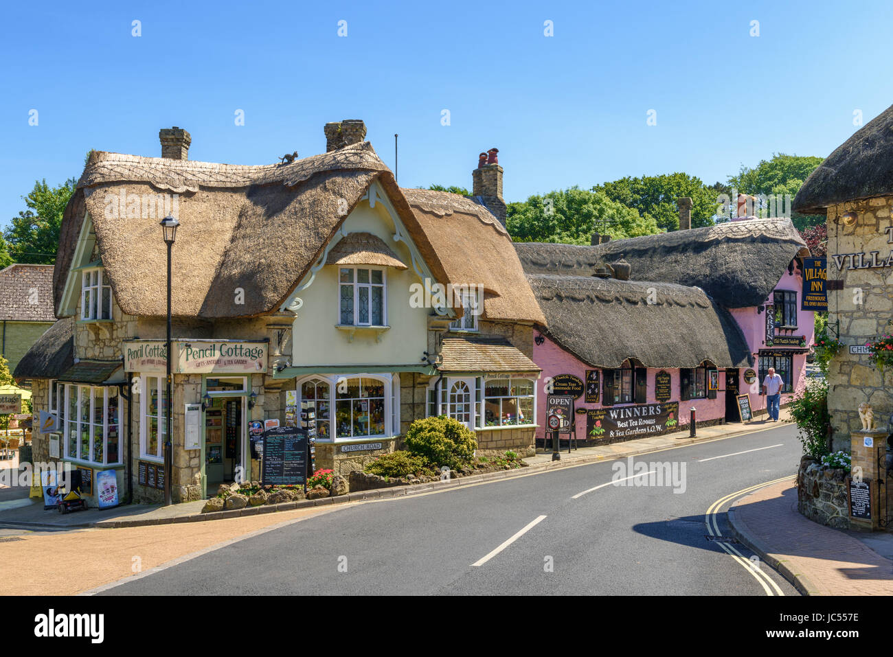La strada attraverso il vecchio villaggio, Shanklin, Isle of Wight, Regno Unito Foto Stock