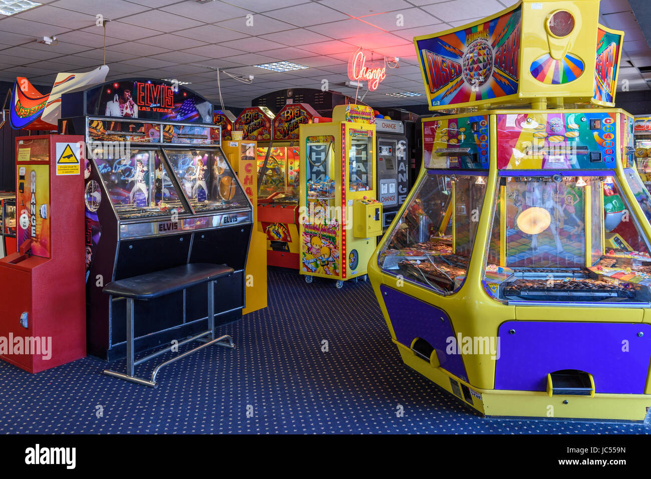 Giochi Arcade, aghi Landmark attrazione, Isle of Wight, Regno Unito Foto Stock
